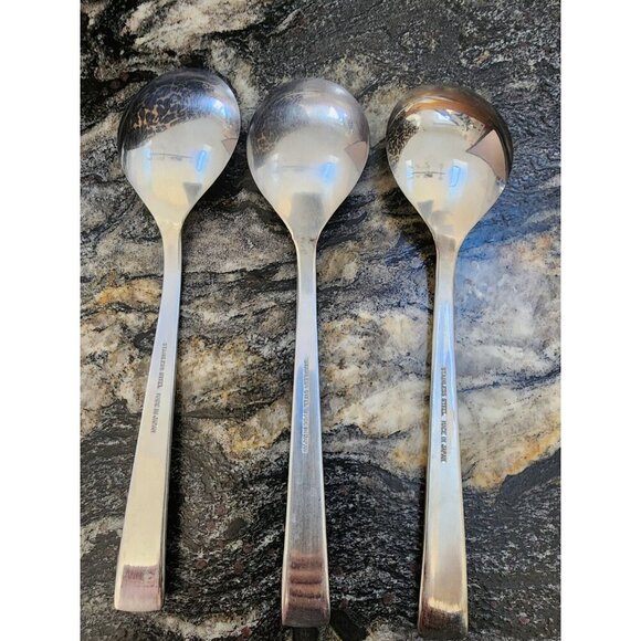 Round Soup Spoon 7.5" Made in Japan Unknown Manufacturer Lot of 3 - Picture 2 of 3